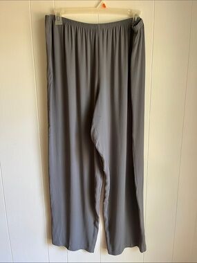 Eileen Fisher Wide Leg Grey 100% Silk Elastic Waist Pants Coastal Grandma Sz XL